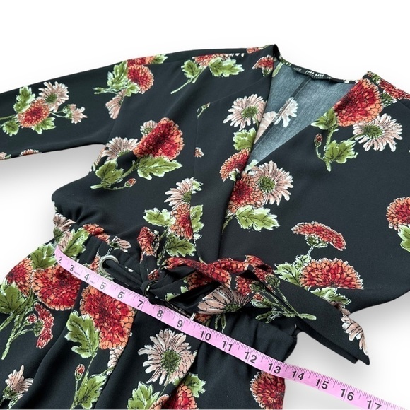 Zara Dark Floral Cross Front Long Sleeve Jumpsuit | Size Extra Small - Picture 14 of 16